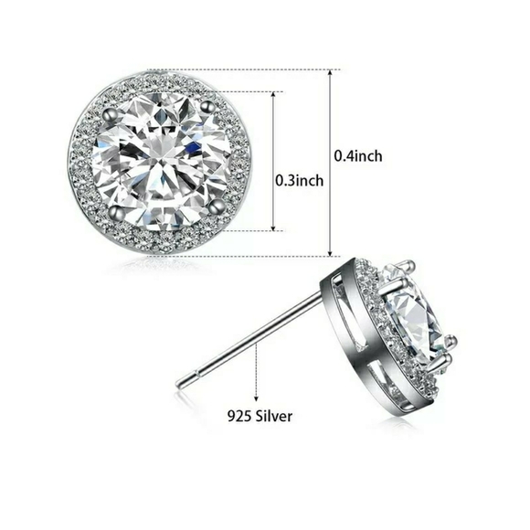 Round Simulated Diamonds Stud Earrings - Picture 6 of 6